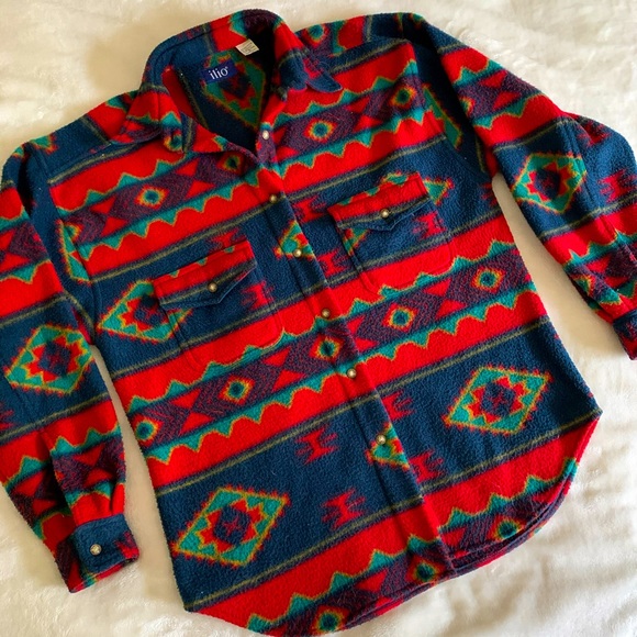 Vintage Other - Vintage Aztec Print Fleece Button Up, size S 🏜